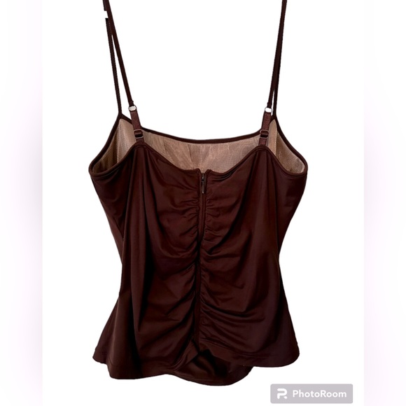Vintage Cache Ruched Camisole, zippered back, adjustable straps, Brown, size L - Picture 2 of 5